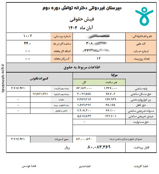 نمونه فیش حقوقی